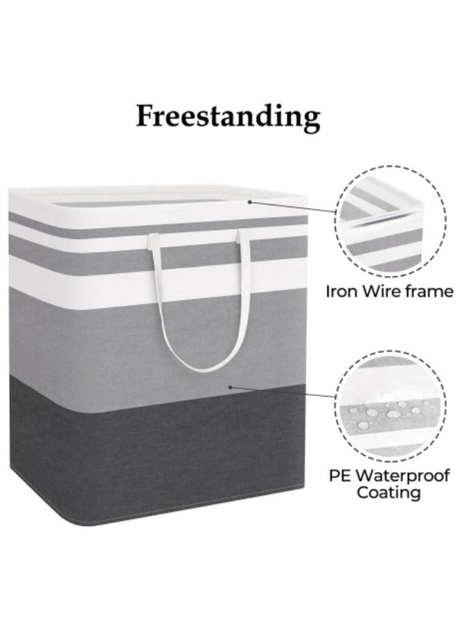 GGEROU Large Box Fabric Laundry Basket, 2 Pack Collapsible Laundry Bag with Extended Handles, Waterproof Laundry Hamper, Freestanding Laundry Hamper, Grey 100L - Image 2