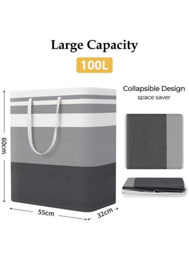 GGEROU Large Box Fabric Laundry Basket, 2 Pack Collapsible Laundry Bag with Extended Handles, Waterproof Laundry Hamper, Freestanding Laundry Hamper, Grey 100L - Image 3