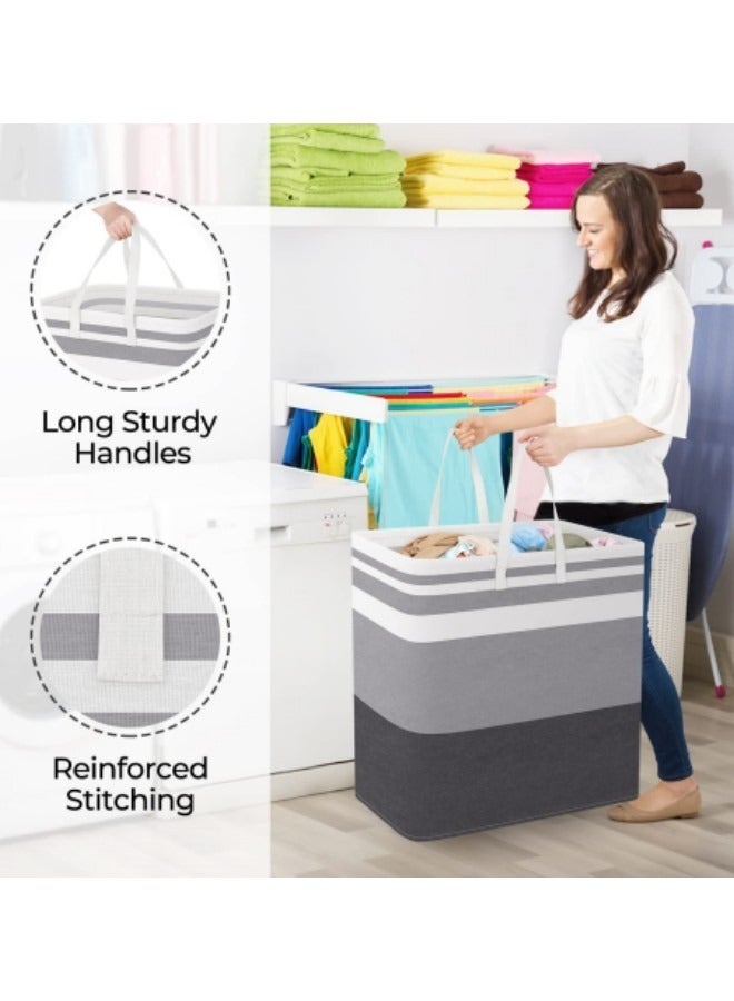 GGEROU Large Box Fabric Laundry Basket, 2 Pack Collapsible Laundry Bag with Extended Handles, Waterproof Laundry Hamper, Freestanding Laundry Hamper, Grey 100L - Image 4