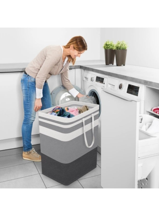 GGEROU Large Box Fabric Laundry Basket, 2 Pack Collapsible Laundry Bag with Extended Handles, Waterproof Laundry Hamper, Freestanding Laundry Hamper, Grey 100L - Image 5