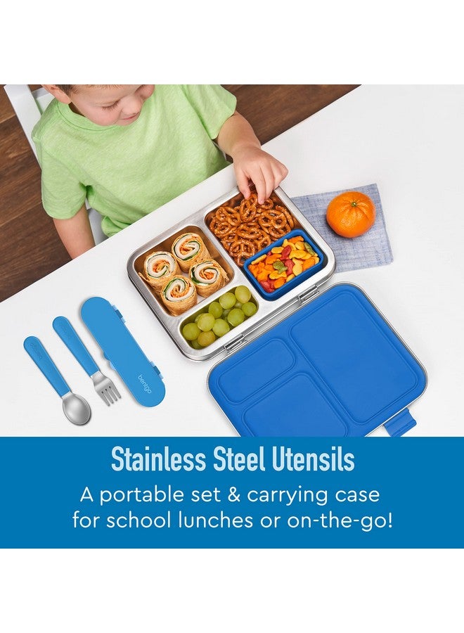 Bentgo® Kids Stainless Steel Utensil Set - Reusable Fork, Spoon & Storage Case - High-Grade BPA-Free Stainless Steel, Easy-Grip Handles, Dishwasher Safe for School Lunch, Travel & Outdoors (Blue) - Image 1