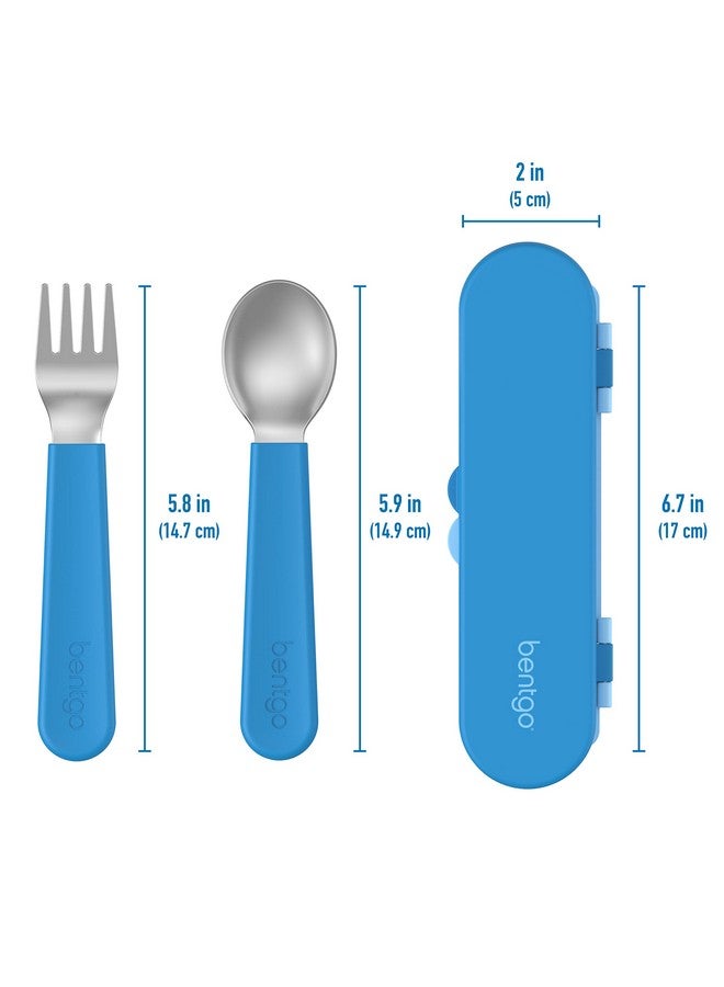 Bentgo® Kids Stainless Steel Utensil Set - Reusable Fork, Spoon & Storage Case - High-Grade BPA-Free Stainless Steel, Easy-Grip Handles, Dishwasher Safe for School Lunch, Travel & Outdoors (Blue) - Image 4