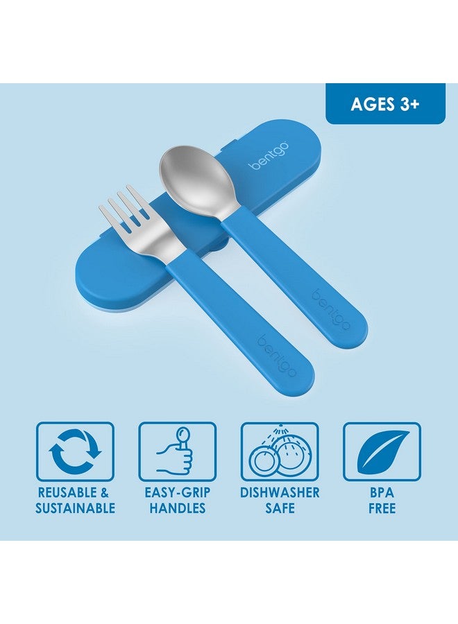 Bentgo® Kids Stainless Steel Utensil Set - Reusable Fork, Spoon & Storage Case - High-Grade BPA-Free Stainless Steel, Easy-Grip Handles, Dishwasher Safe for School Lunch, Travel & Outdoors (Blue) - Image 2