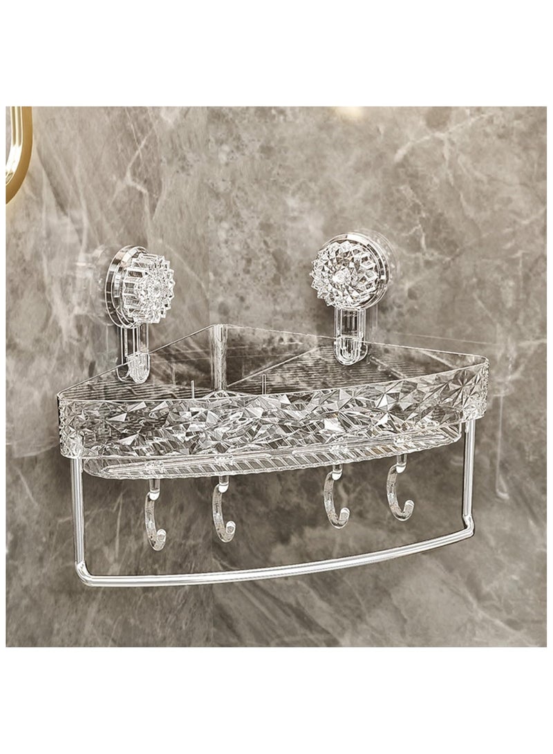 SYOSI Light Luxury Style Punch-Free Storage Rack No-Drill Clear Wall Caddy Corner Shower Caddy Removable Suction Cup Shower Shelf Adhesive Bathroom Shower Organizer 4 Hooks Kitchen Caddy - Image 1