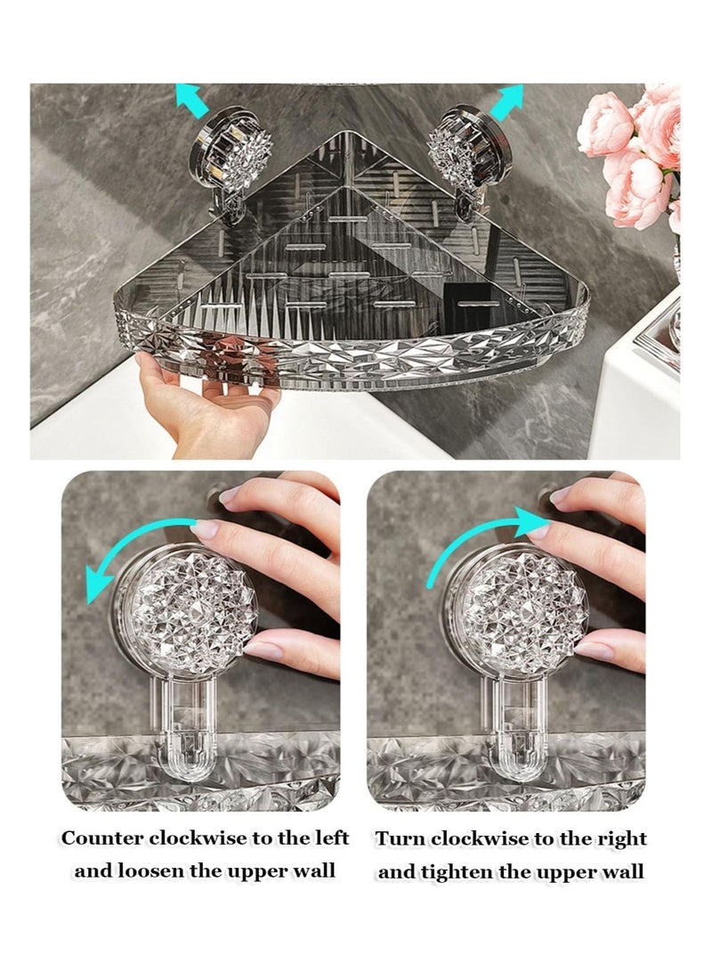 SYOSI Light Luxury Style Punch-Free Storage Rack No-Drill Clear Wall Caddy Corner Shower Caddy Removable Suction Cup Shower Shelf Adhesive Bathroom Shower Organizer 4 Hooks Kitchen Caddy - Image 3