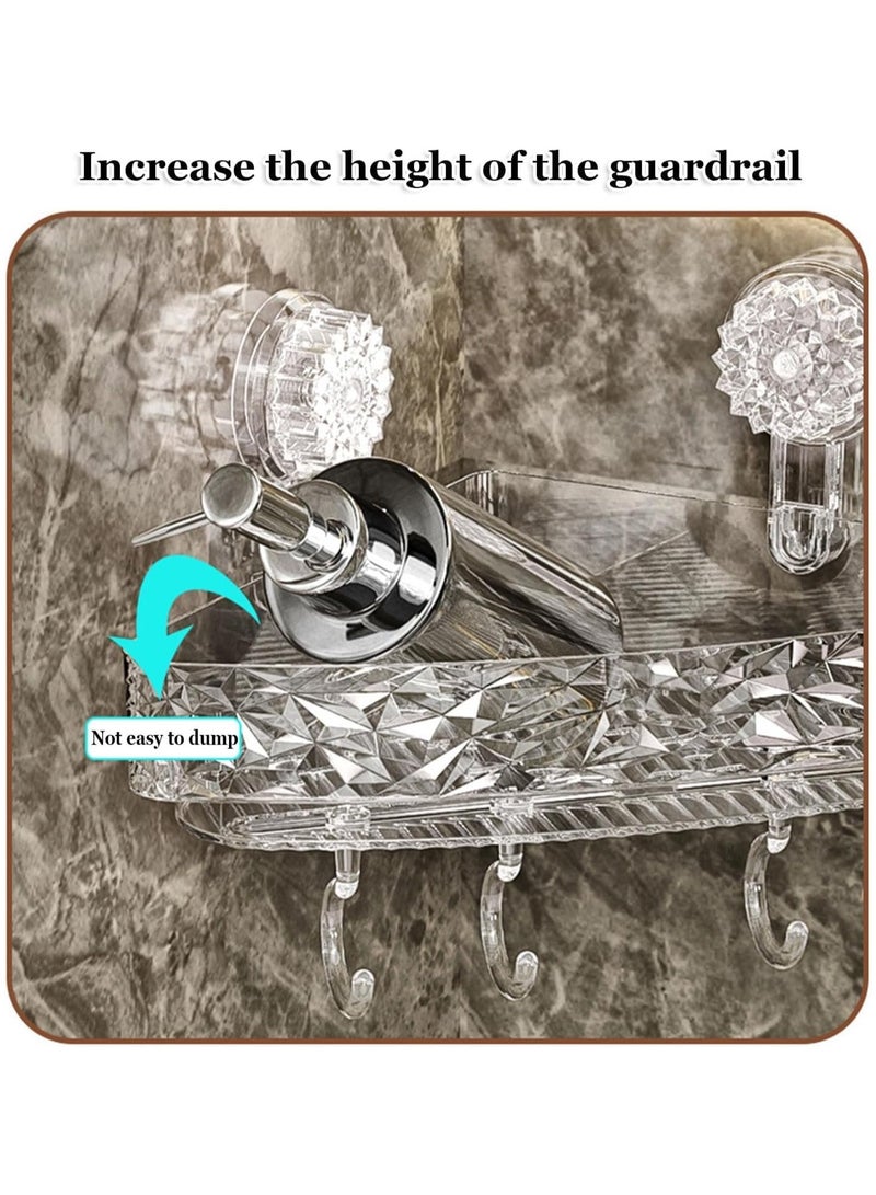 SYOSI Light Luxury Style Punch-Free Storage Rack No-Drill Clear Wall Caddy Corner Shower Caddy Removable Suction Cup Shower Shelf Adhesive Bathroom Shower Organizer 4 Hooks Kitchen Caddy - Image 4