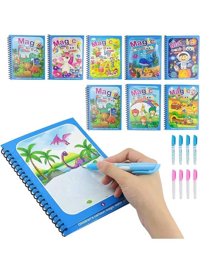 Crowd Clicks® Kids Magic Water Colouring Books Unlimited Fun with Drawing Reusable Water-Reveal Activity Pad, Chunky-Size Water Pen for Kids - Assorted Design, Set of 4 4 Book & 4 pen 