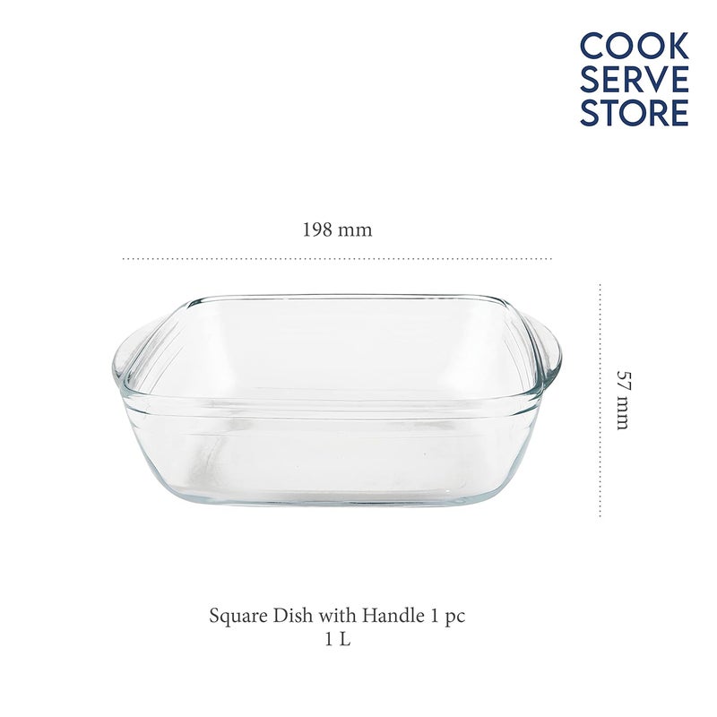 La Opala Cook Serve Store 100 Borosilicate Glass Bakeware Serveware Square Dish with Handle 1 L For Baking Serving Microwave Oven Proof Dishwasher Freezer Proof Transparent - Image 2