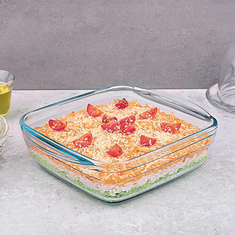La Opala Cook Serve Store 100 Borosilicate Glass Bakeware Serveware Square Dish with Handle 1 L For Baking Serving Microwave Oven Proof Dishwasher Freezer Proof Transparent - Image 1