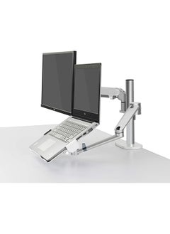 upergo Ol 3S Aluminum 2 In 1 Monitor Arm Laptop Stand And Mount For Gaming And Office Use 17" 32" Each Arm Upto 7 Kg Silver  - Image 1