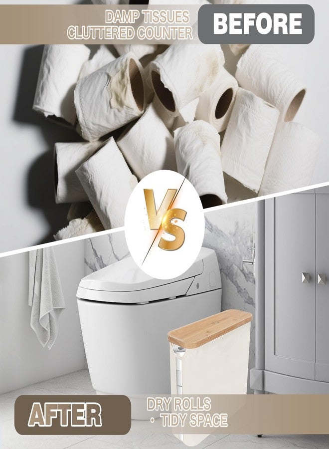 SOLY Slim Toilet Paper Storage Basket with Lid - Stackable & Foldable Organizer for 12 Mega Rolls, Waterproof Bathroom Storage, Beige - Image 4