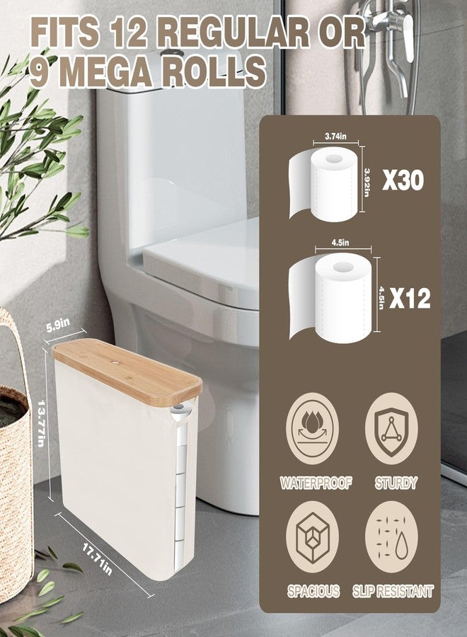 SOLY Slim Toilet Paper Storage Basket with Lid - Stackable & Foldable Organizer for 12 Mega Rolls, Waterproof Bathroom Storage, Beige - Image 2