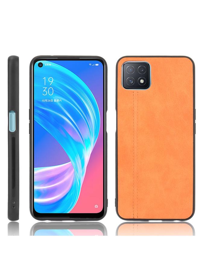 حافظة لهاتف OPPO A72 5G / A73 5G النسخة العالمية الرسمية مضادة للصدمات بنمط جلد البقر خياطة PC + PU + TPU