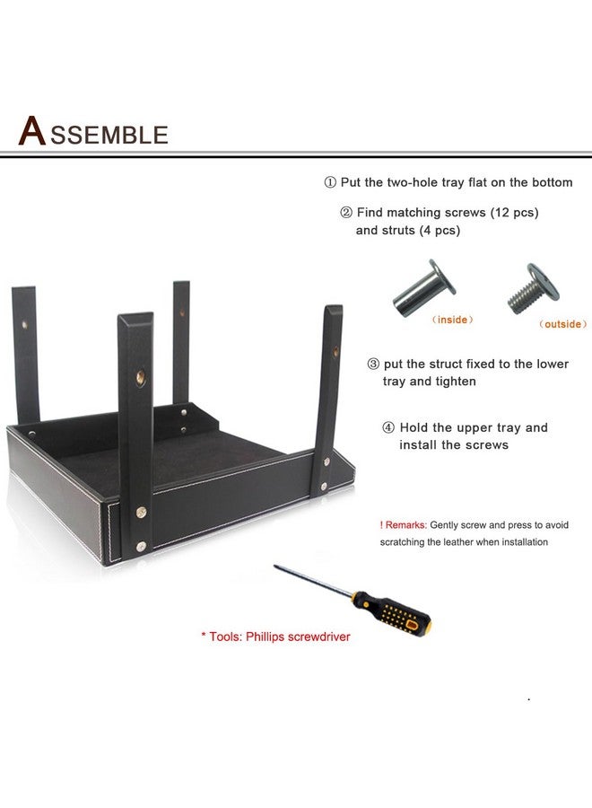 KINGFOM Letter Tray, Leather Paper Organizer Tray, Wooden Desk File Holder, Desktop File, Stackable Magazine Holder, Mail Sorter, Great for Home or Office - 2 Level Black - Image 5