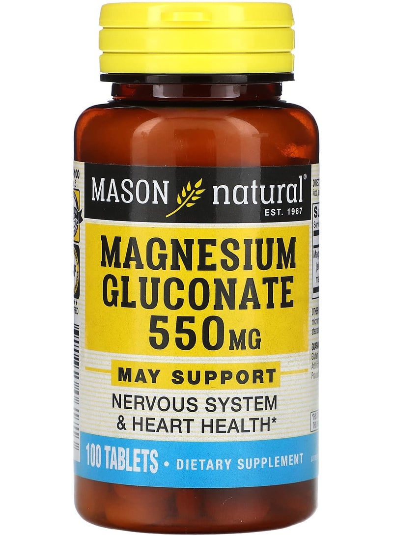 Mason Natural Magnesium Gluconate, 550 mg, 100 Tablets