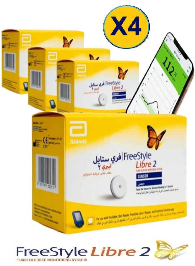 Abbott Pack of 4 Pieces Freestyle Libre 2 Flash Glucose Monitoring System Sensor Kit - Image 1