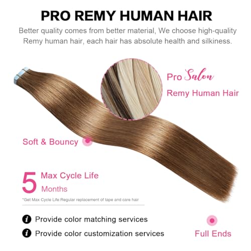 SUYYA Tape in Hair Extensions Human Hair Chestnut Brown 100% Remy Human Hair 50g/pack 20pcs Straight Seamless Skin Weft Tape in Human Hair Extensions(18 inches #6 Medium Brown) - Image 4