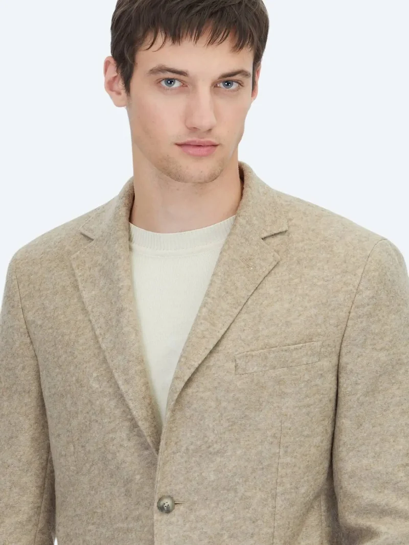 Kip Beige Patterned Modern Fit Wool Blended Jacket