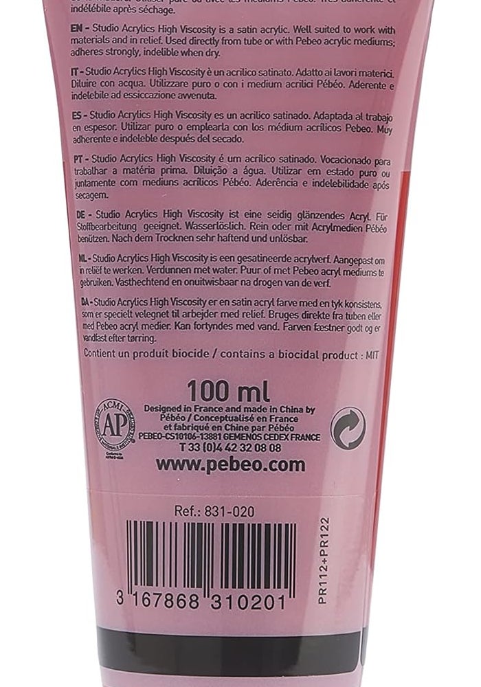 Pebeo Studio Acrylics - Quinacridone Scarlet - High Viscosity Acrylic Paint - 100ml Tube - Image 2