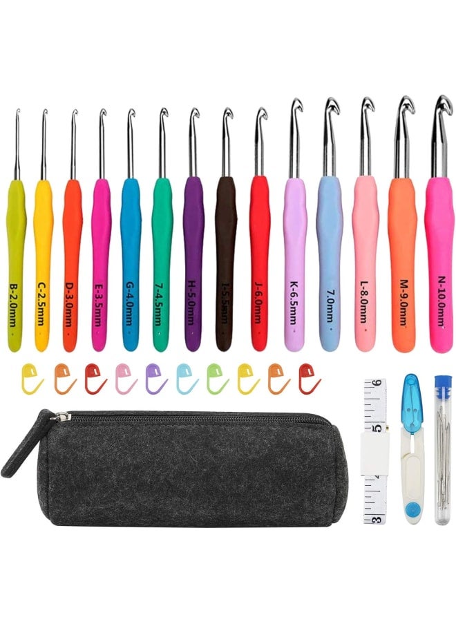 14 Sizes Crochet Hooks Set with Case, Ergonomic Aluminum Handle Crochet Hooks Needles for Arthritic Hands, Smooth Knitting Needles for Superior Results. Best Gift! … - Image 1