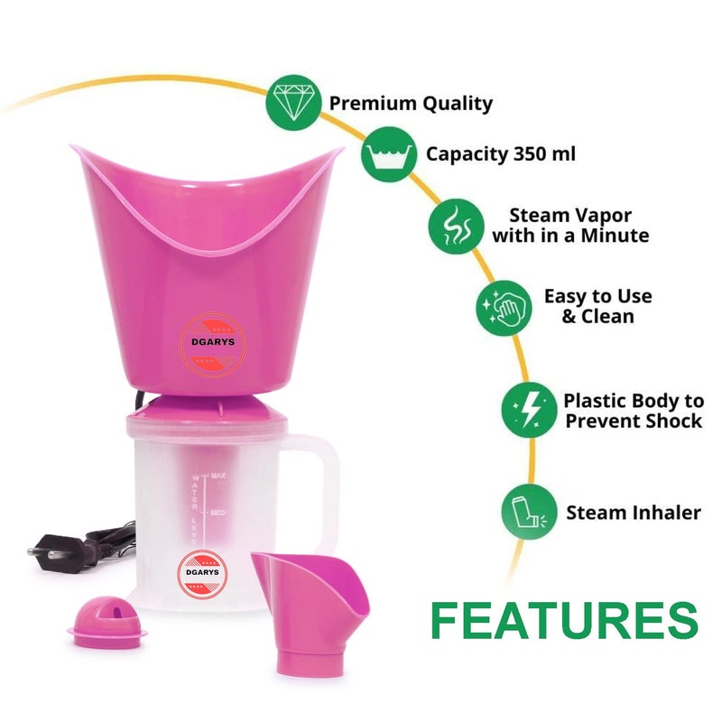 DGARYS 3 in One Steam Vaporizer machine for Cold and Cough with Nozzle Inhaler, Facial Sauna and Facial Steamer for Face and Nose, Face, Spa, Nose, and Cough Steamer (PINK) - Image 3