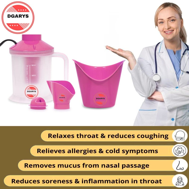 DGARYS 3 in One Steam Vaporizer machine for Cold and Cough with Nozzle Inhaler, Facial Sauna and Facial Steamer for Face and Nose, Face, Spa, Nose, and Cough Steamer (PINK) - Image 2