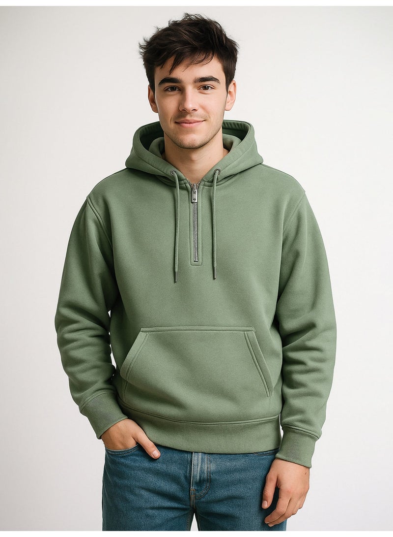 Maniac Mens Plain Hooded Neck Full Sleeve Hunter Green Cotton Fleece Sweatshirt - Image 1