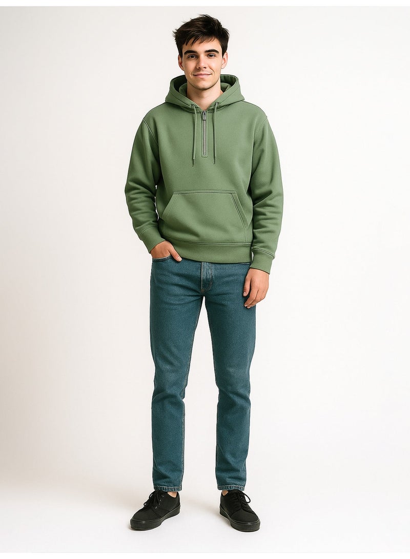 Maniac Mens Plain Hooded Neck Full Sleeve Hunter Green Cotton Fleece Sweatshirt - Image 5
