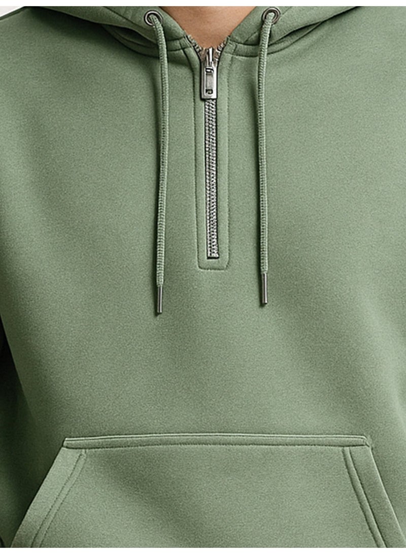 Maniac Mens Plain Hooded Neck Full Sleeve Hunter Green Cotton Fleece Sweatshirt - Image 4
