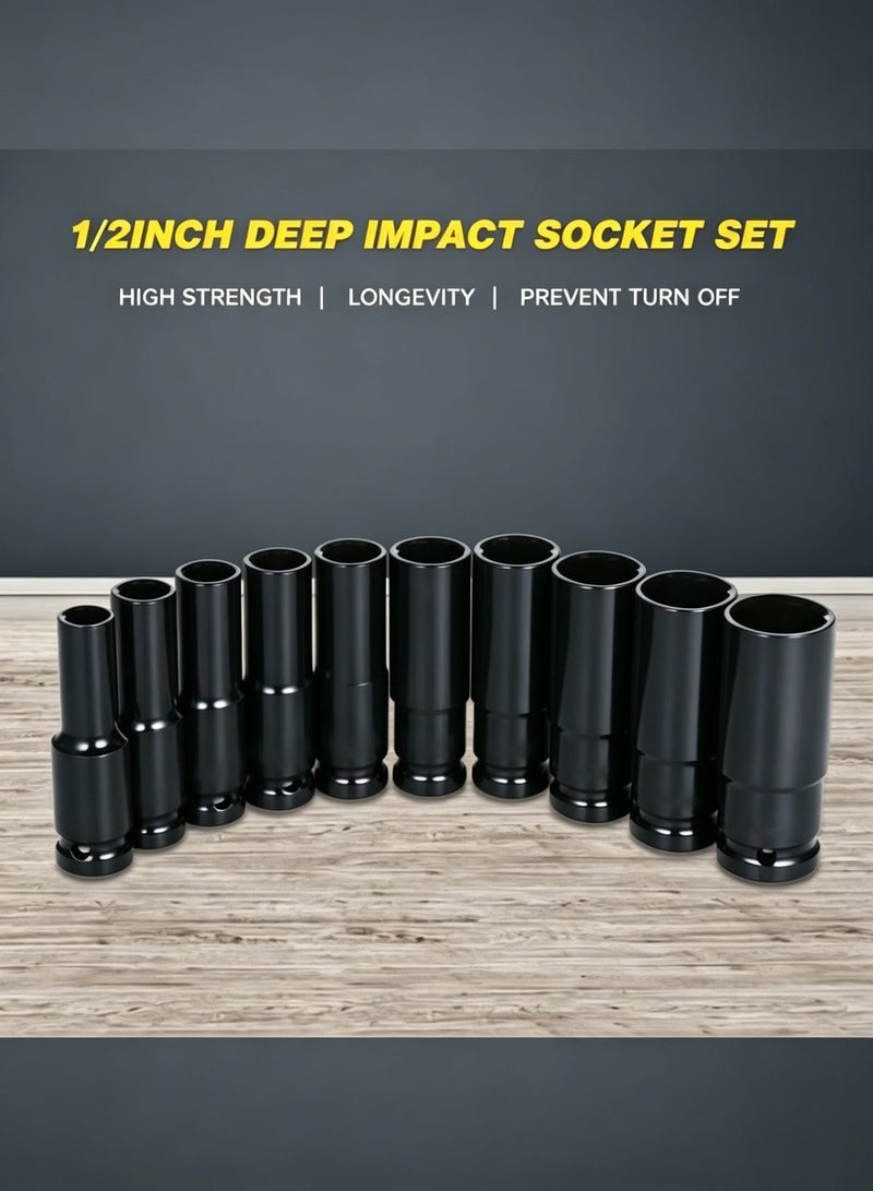 AETHER 10-Piece Carbon Steel Hex Impact Socket Set Black 30.50X5.50X11.00cm - Image 4