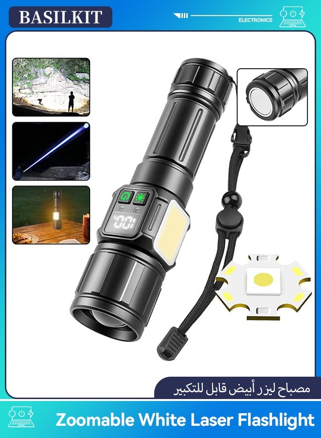 BASILKIT Rechargeable LED Flashlight ，Zoomable White Laser , Type-C Rechargeable, Magnetic Base with COB Side Light for Multiple Use Cases， 2400mAh Rechargeable Battery for Ultra-long battery life ， Red/White Light, Waterproof for Camping & Outdoor ，for Emergencies - Image 1