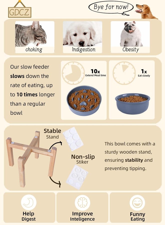 GDCZ Dog Slow Feeder Bowl, Round Ceramic Pet Food Bowl for Medium Breed, Fun Raised Dog Bowls to Slow Down Eating (Grey, M-1.3 Cups+Stand) - Image 4
