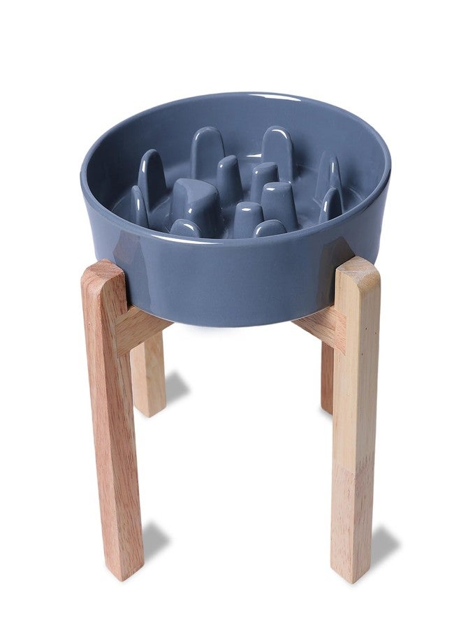 GDCZ Dog Slow Feeder Bowl, Round Ceramic Pet Food Bowl for Medium Breed, Fun Raised Dog Bowls to Slow Down Eating (Grey, M-1.3 Cups+Stand) - Image 1