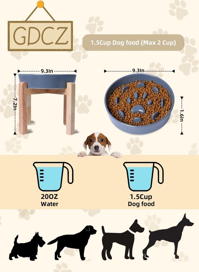 GDCZ Dog Slow Feeder Bowl, Round Ceramic Pet Food Bowl for Medium Breed, Fun Raised Dog Bowls to Slow Down Eating (Grey, M-1.3 Cups+Stand) - Image 2