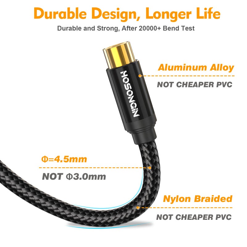 HOSONGIN 1ft RCA Splitter 1 Female to 2 Male Y Adapter 2 Pack, Short RCA Audio Speaker Splitter Cable, Double Shielding Black Nylon Braided Cable - Gold-Plated Plug - Length 12 Inch - Image 4