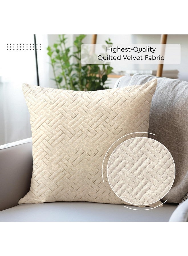 Encasa XO Cushion Covers 60x60 cm Set of 2 | Solid Color Quilted Velvet Sofa Cushion Covers | only Covers No Insert | Both Side Quilted Fabric | Beige | Decorative Pillow Covers for Home-150 TC - Image 4