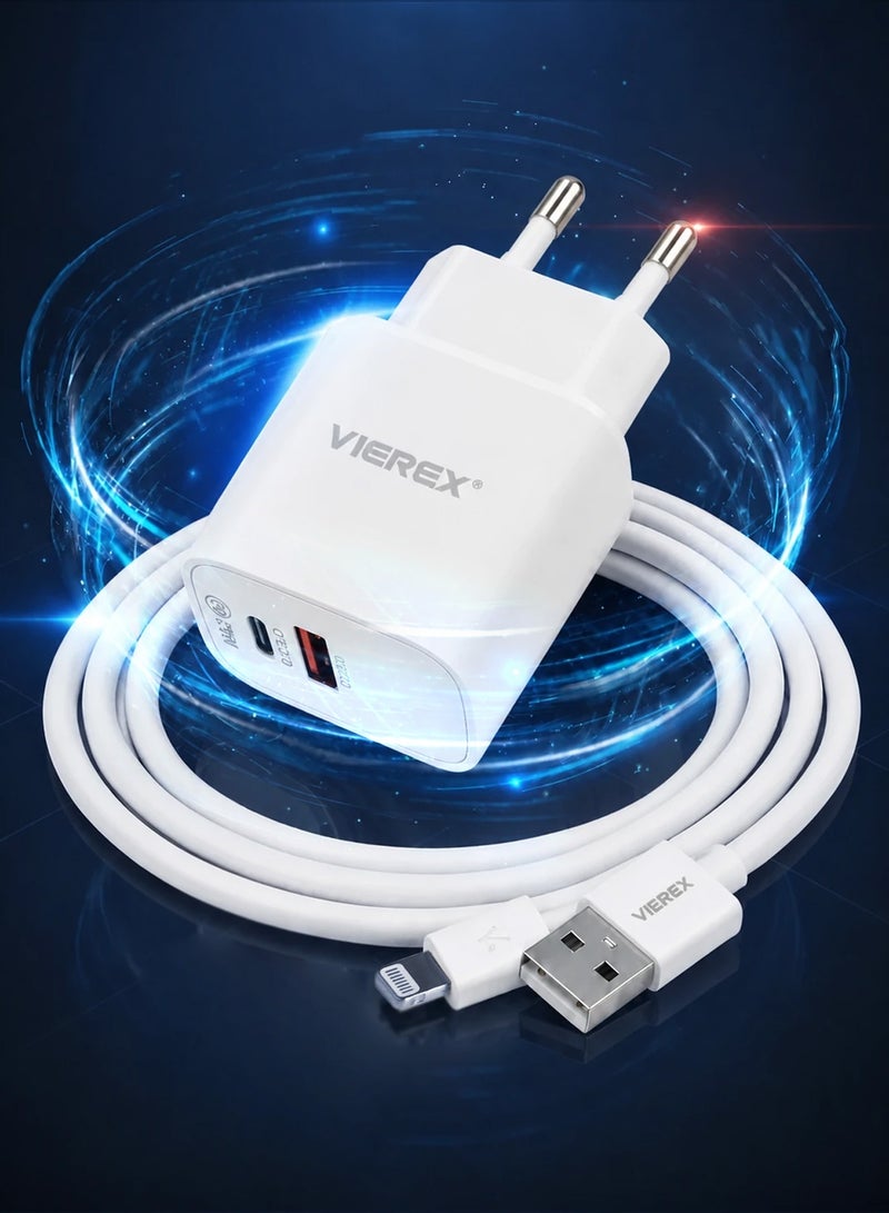 Vierex 25W Dual Port Fast Wall Charger Includes USB-C to Lightning Cable for Apple 14/13/12/13 - Image 1