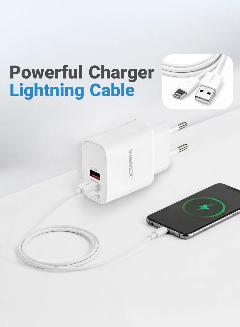 Vierex 25W Dual Port Fast Wall Charger Includes USB-C to Lightning Cable for Apple 14/13/12/13 - Image 2