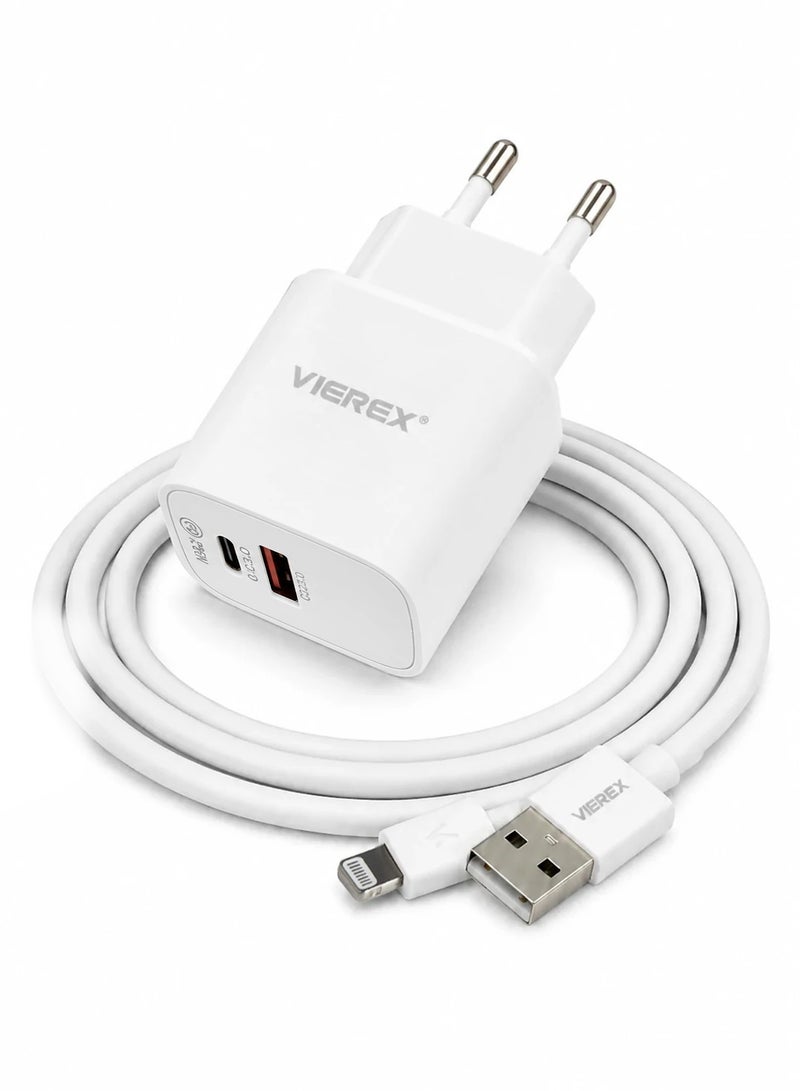 Vierex 25W Dual Port Fast Wall Charger Includes USB-C to Lightning Cable for Apple 14/13/12/13 - Image 3