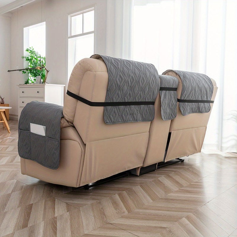 4pcs Set TPU Coated Recliner Double Sofa Cover With Center Console Protector And Pockets Taupe Soft Removable Washable Double Seat Recliner Cover Suitable For Home Hotel - Image 5