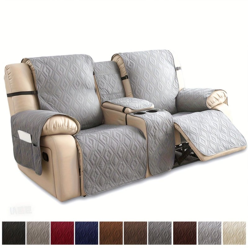 4pcs Set TPU Coated Recliner Double Sofa Cover With Center Console Protector And Pockets Taupe Soft Removable Washable Double Seat Recliner Cover Suitable For Home Hotel - Image 1