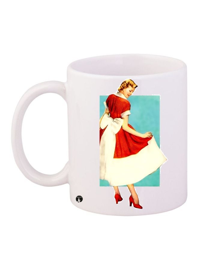 Lady Printed Coffee Mug White/Red/Cyan 11ounce