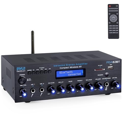Pyle Wireless BT Stereo Amplifier - Multi Channel, 200 Watt Power, Home Audio Receiver System with FM Radio, BT, USB SD, AUX, RCA, Mic-in, BT and FM Antenna - PDA63BT - Image 2