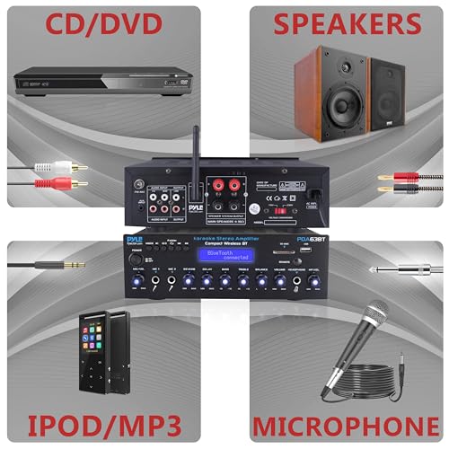 Pyle Wireless BT Stereo Amplifier - Multi Channel, 200 Watt Power, Home Audio Receiver System with FM Radio, BT, USB SD, AUX, RCA, Mic-in, BT and FM Antenna - PDA63BT - Image 4