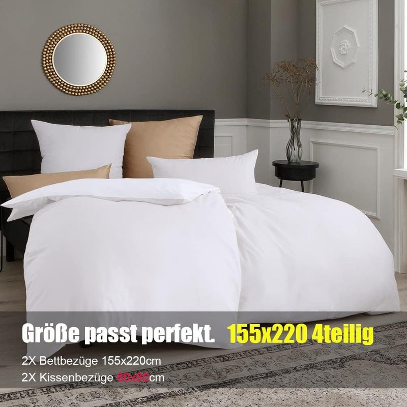 Soifox مجموعة أغطية سرير المكونة من 4 قطع، أبيض، 2 غطاء لحاف (155 × 220 سم) + 2 كيس وسادة (80 × 80 سم)، مايكروفايبر ناعم وغير قابل للكي مع سحاب (مجموعة 4 قطع، 155 × 220 سم، أبيض) - Image 5