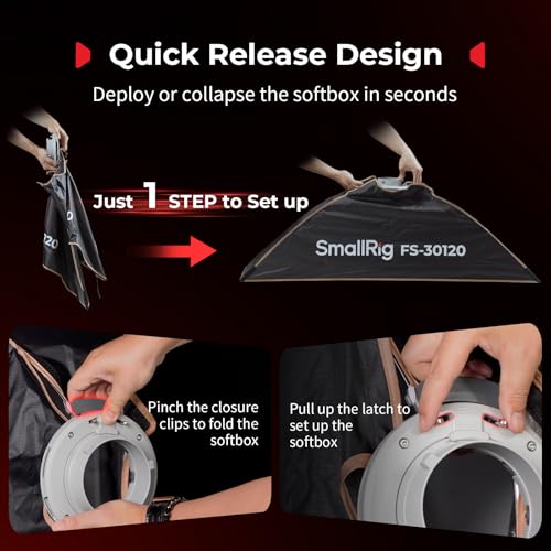SMALLRIG 12 x 47 Quick Release Softbox Bowens FS30120 with DiffuserHoneycomb GridBag Softbox Compatible with SmallRig RC 220 pro for Bowens Mount COB Lights for Godox for Neewer 5370 - Image 3