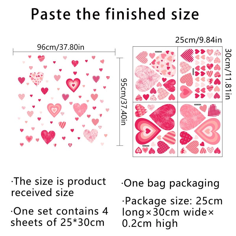 Demonwer 37.8 x 37.4 Inch Valentines Heart Window Cling Double-Sided Pink Red Love Heart Window Stickers Heart Valentine Wall Decals Happy Valentines Day Heart Stickers for Wedding Anniversary Holiday Decor - Image 2