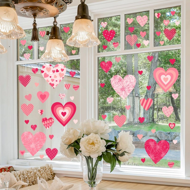 Demonwer 37.8 x 37.4 Inch Valentines Heart Window Cling Double-Sided Pink Red Love Heart Window Stickers Heart Valentine Wall Decals Happy Valentines Day Heart Stickers for Wedding Anniversary Holiday Decor - Image 4