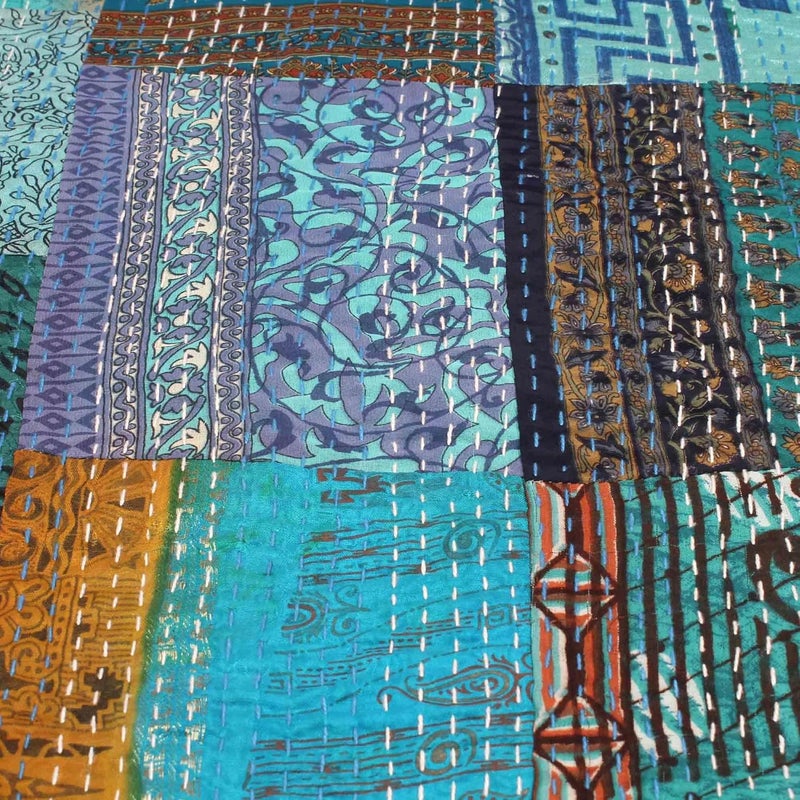 BOHEKANT Handicraft Silk Kantha Quilt Kantha Bed Cover Handmade Kantha Bedspread Kantha Blanket Throw05 Queen 90x108 inches Double Bed - Image 3