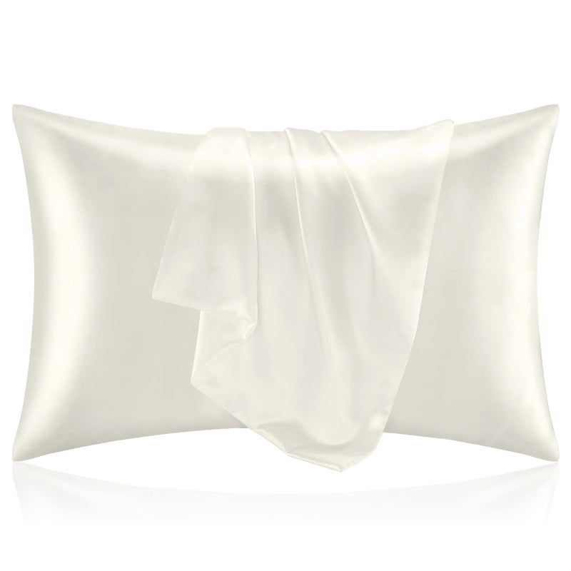BEDELITE Satin Pillowcase for Hair and Skin Super Soft and Cooling Similar to Silk Pillow Cases 2 Pack with Envelope Closure Gift for Women Men20x30 Queen Size Ivory